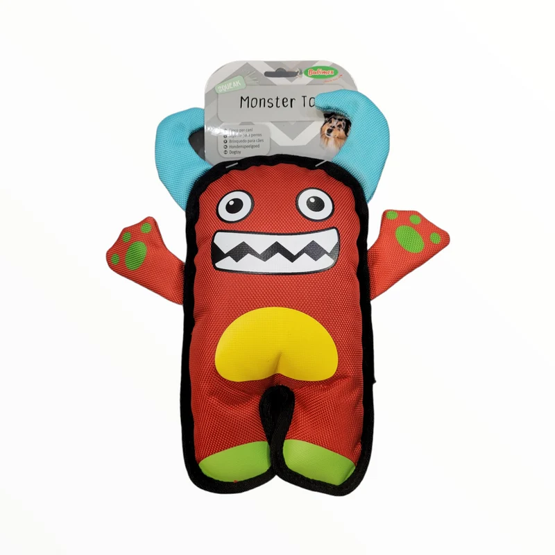 Monster Toy Red — Peluche Monstruo Resistente con Chirriador para Perros