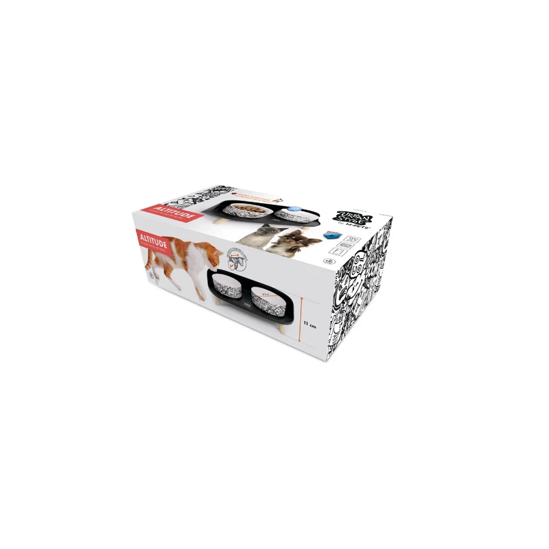 ALTITUDE URBAN STYLE Double Raised Pet Bowl Black&White