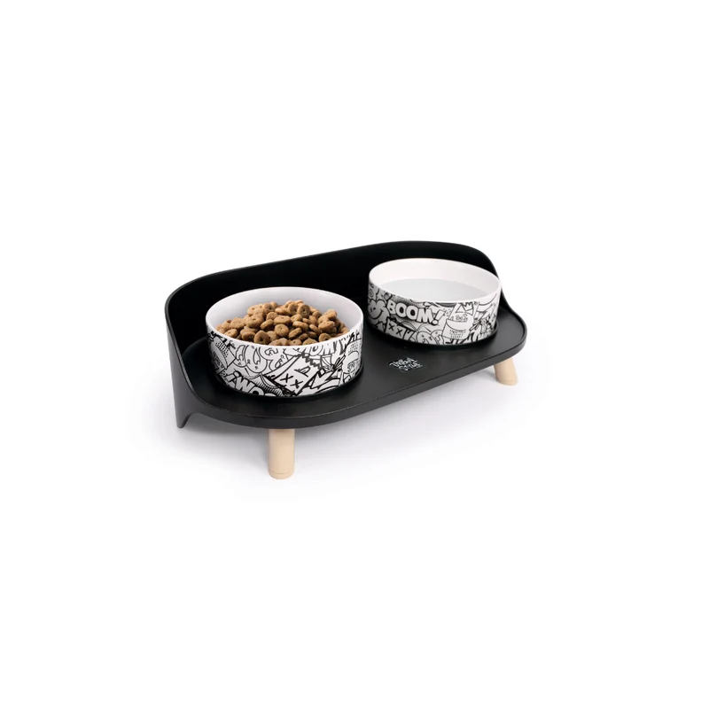 ALTITUDE URBAN STYLE Double Raised Pet Bowl Black&White