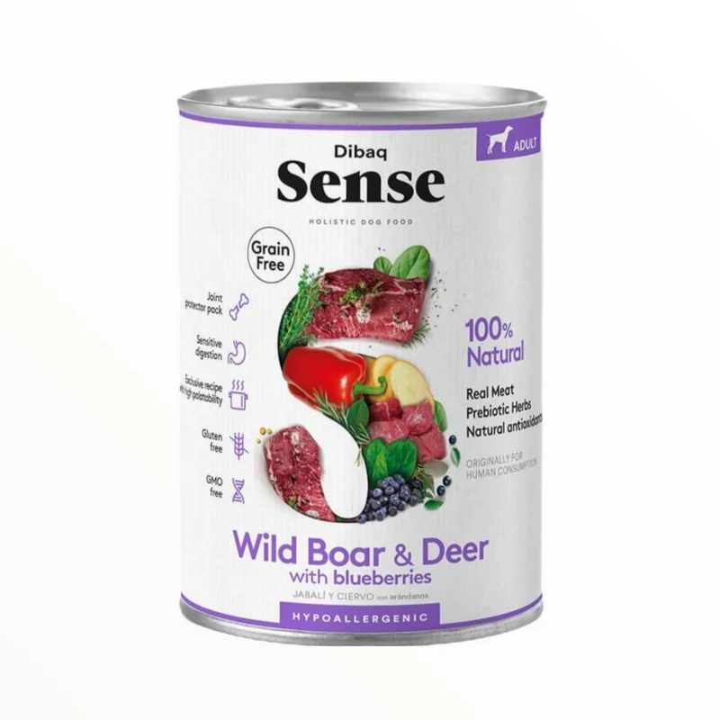 Dibaq Sense Ciervo y Jabalí 380g — Comida Húmeda Salvaje Sin Cereales para Perros