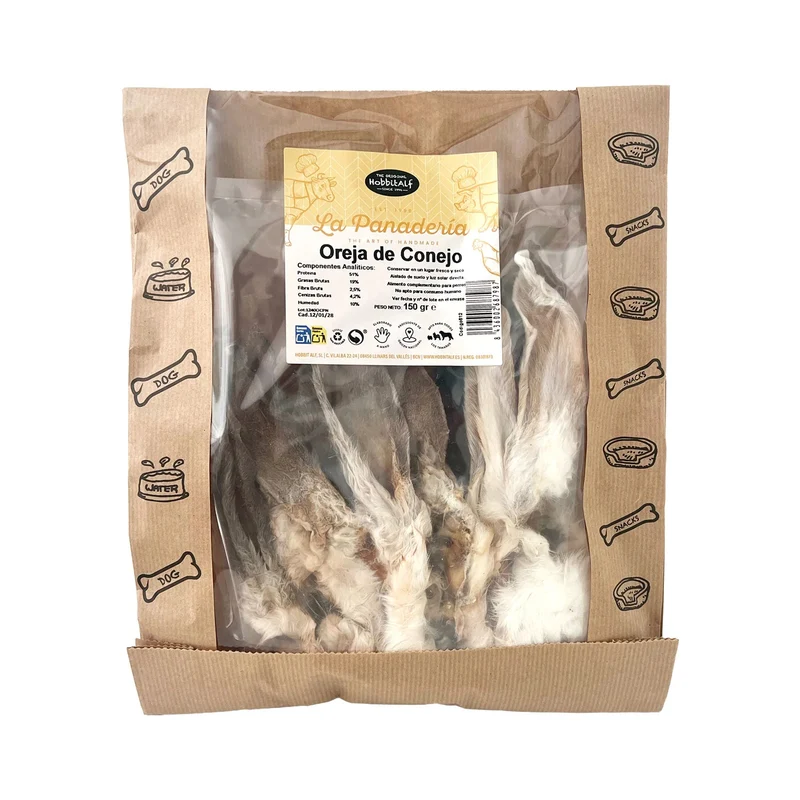 Hobbitalf Oreja de Conejo con Pelo Snack Natural para Perros