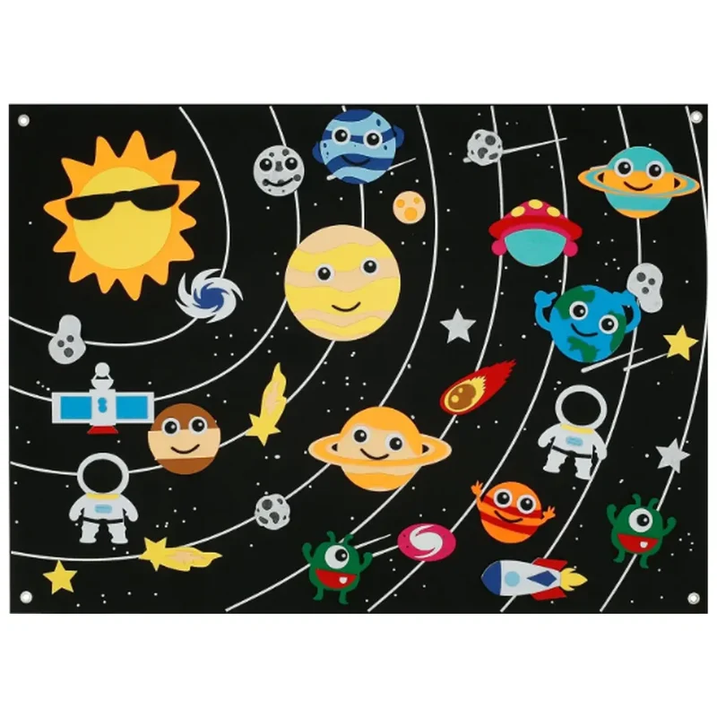 Tapis Mural Éducatif en Feutrine - Thème Spatial