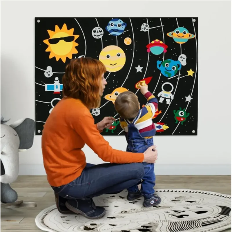 Tapis Mural Éducatif en Feutrine - Thème Spatial