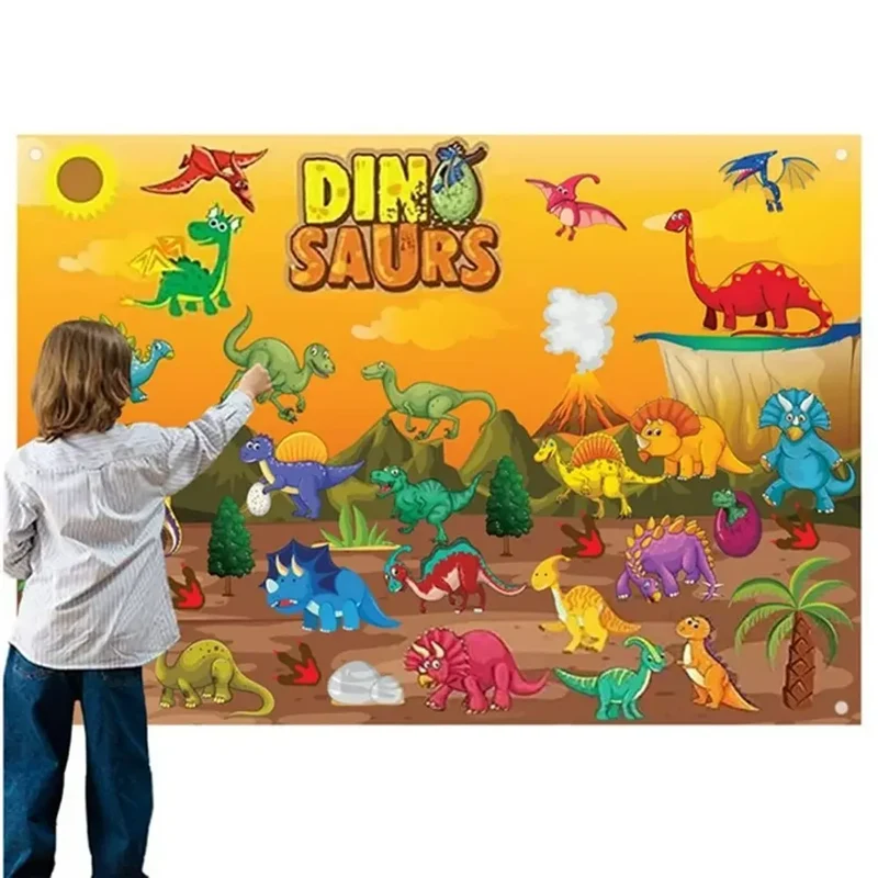 Tapis Mural Éducatif en Feutrine – Thème Dinosaures - 3A+