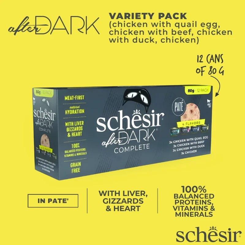 Schesir After Dark Complete In Pate' Wet Cat Food Variety Pack 12x80g