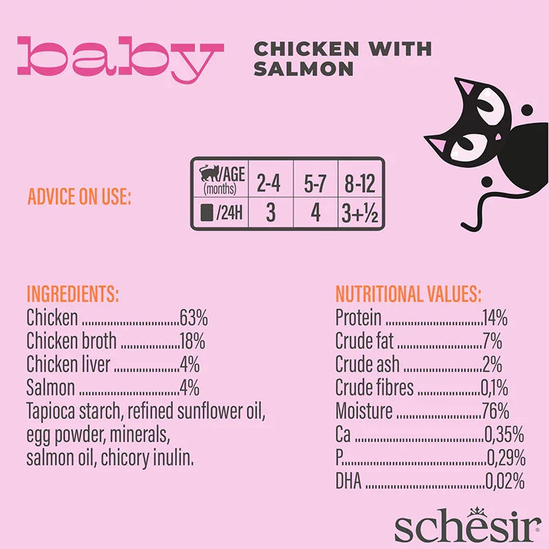 Schesir Baby Wholefood Chicken With Salmon Kitten Wet Cat Food In Broth 70G