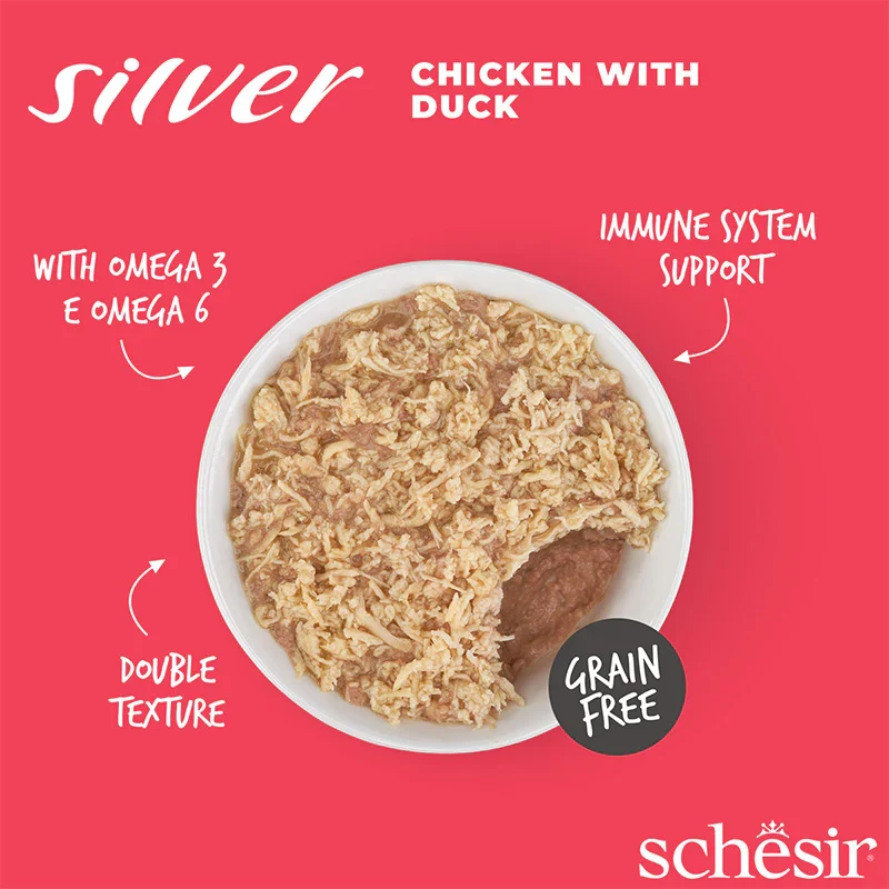 Schesir Silver Mousse & Fillets Wholefood Chicken With Duck Senior Wet Cat Food 70G