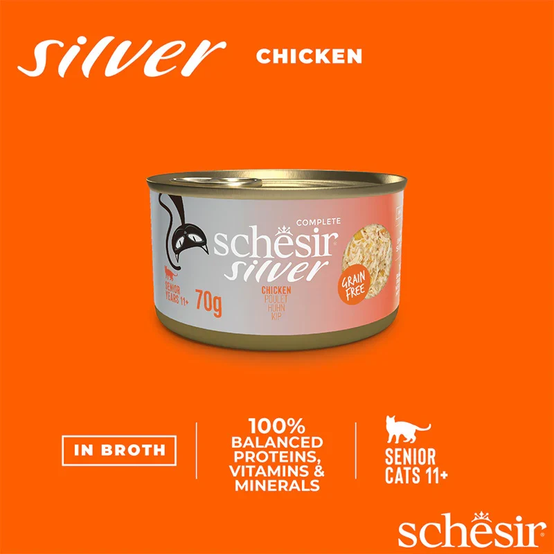 Schesir Silver Wholefood Chicken Senior Wet Cat Food In Broth 70G