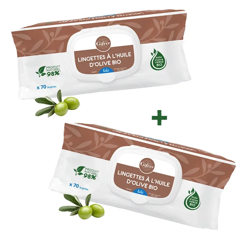 Gifrer Lot de 2 Lingettes Nettoyantes à l'Huile d'Olive Vierge - 70 Pièces