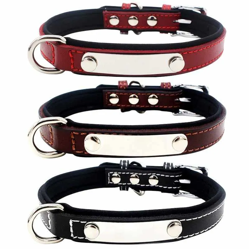 Hundehalsband mit Namen aus hochwertigem Leder, Innenpolsterung aus Neopren, 2 anillos en D masivos