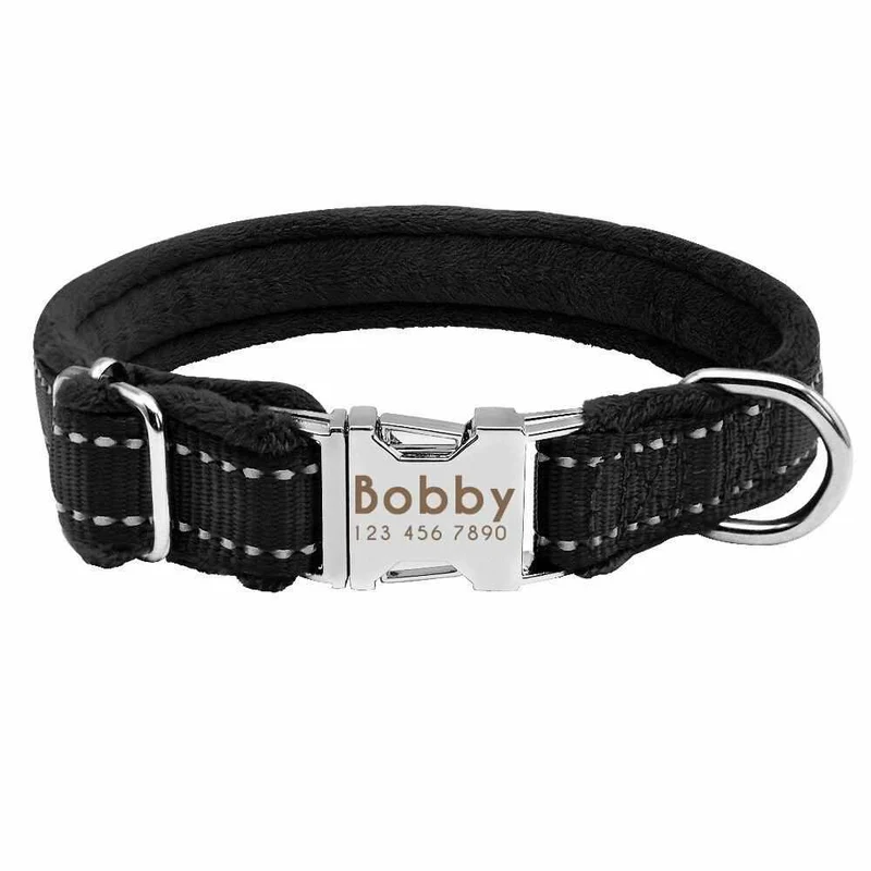 Weiches gepolstertes Hundehalsband mit Namen, reflektierend, GRATIS Gravur
