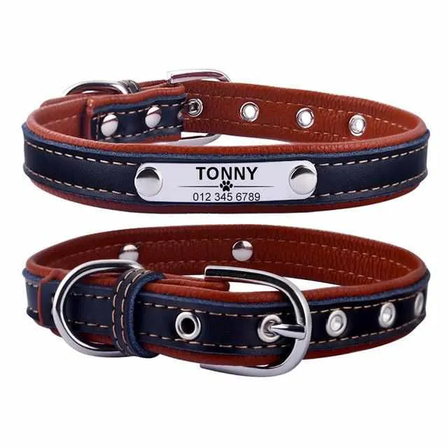 Personalisiertes dunkles Hundehalsband mit Namen graviert