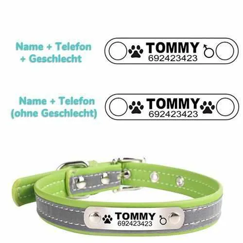 Hundehalsband mit Namen und Telefon graviert. reflexivo
