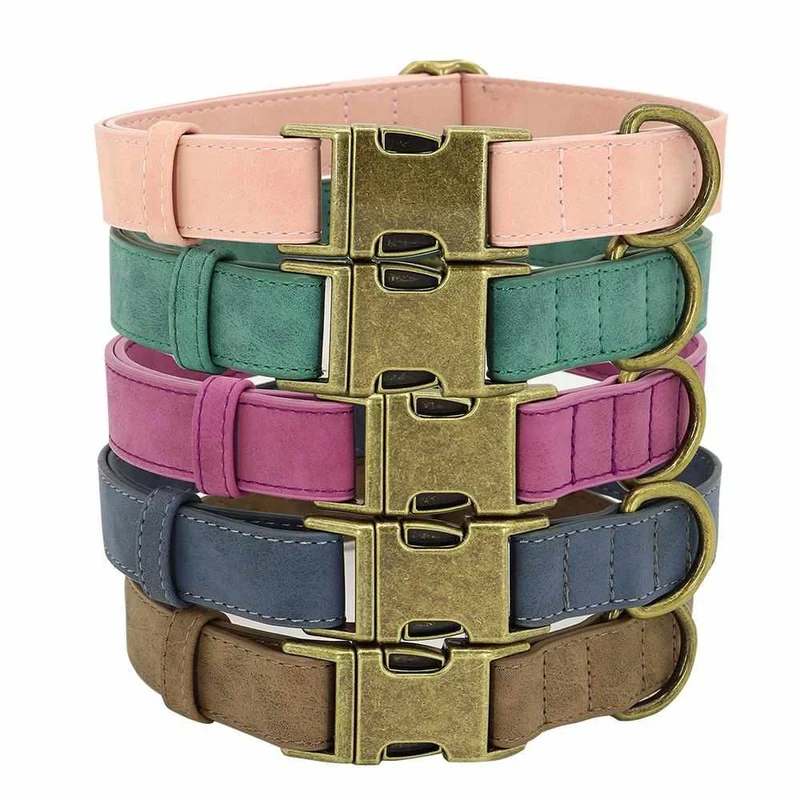 Edles Hundehalsband im Vintagelook mit Messingschnalle und kostenloser Gravur Name und Telefon