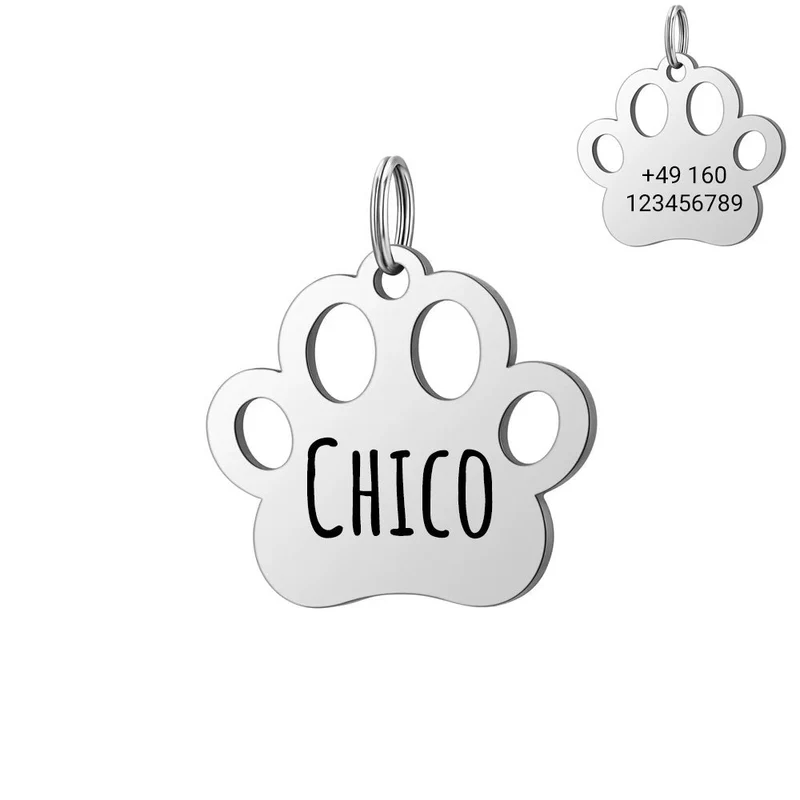 Personalisierte Hundemarke mit Gravur aus Edelstahl – Nombre y número de teléfono – 30 mm – Oro, Plata y Rosado