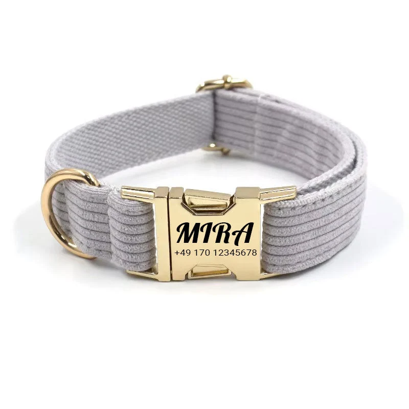 Personalisiertes Cord-Hundehalsband "Mira" mit Gravur | Verfügbar en gris, rosa y verde