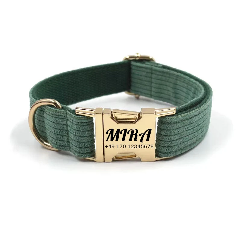 Personalisiertes Cord-Hundehalsband "Mira" mit Gravur | Verfügbar en gris, rosa y verde