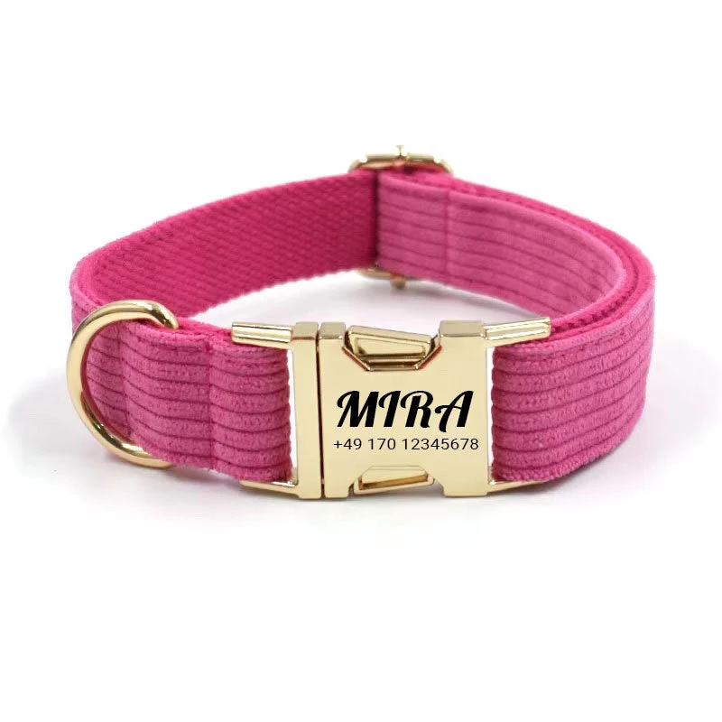 Personalisiertes Cord-Hundehalsband "Mira" mit Gravur | Verfügbar en gris, rosa y verde