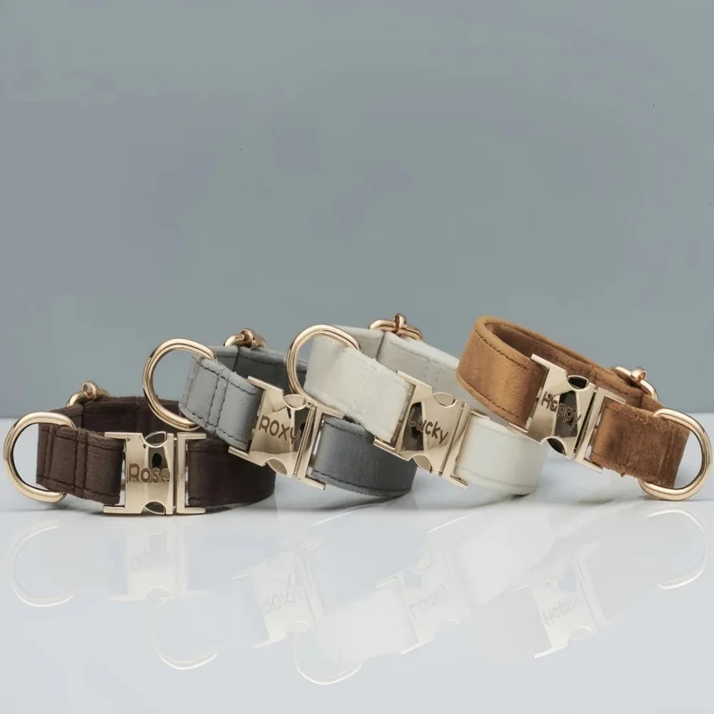 Personalisiertes Samt Hundehalsband "Emilia" mit Gravur – Verstellbar & Elegant