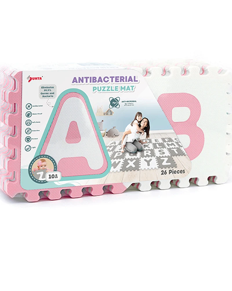 Sunta Tapis Puzzle Alphabets Souple Antibactérien - Rose & Blanc