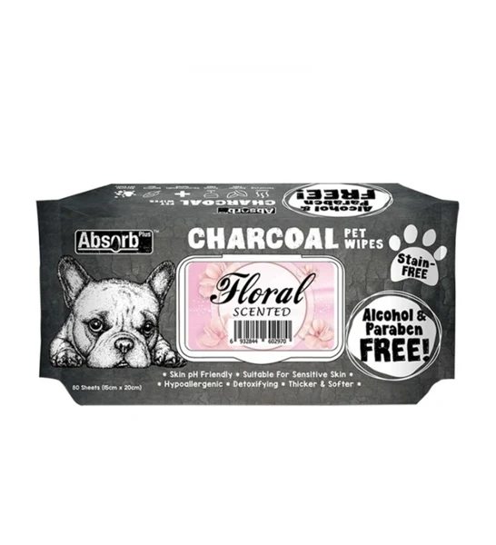 Absorb Plus Charcoal Pet Wipes Floral Scented