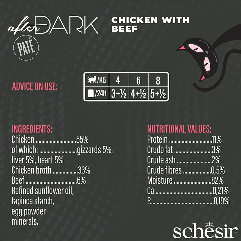 Schesir After Dark Complete Chicken With Beef Wet Cat Food In Pate 80G