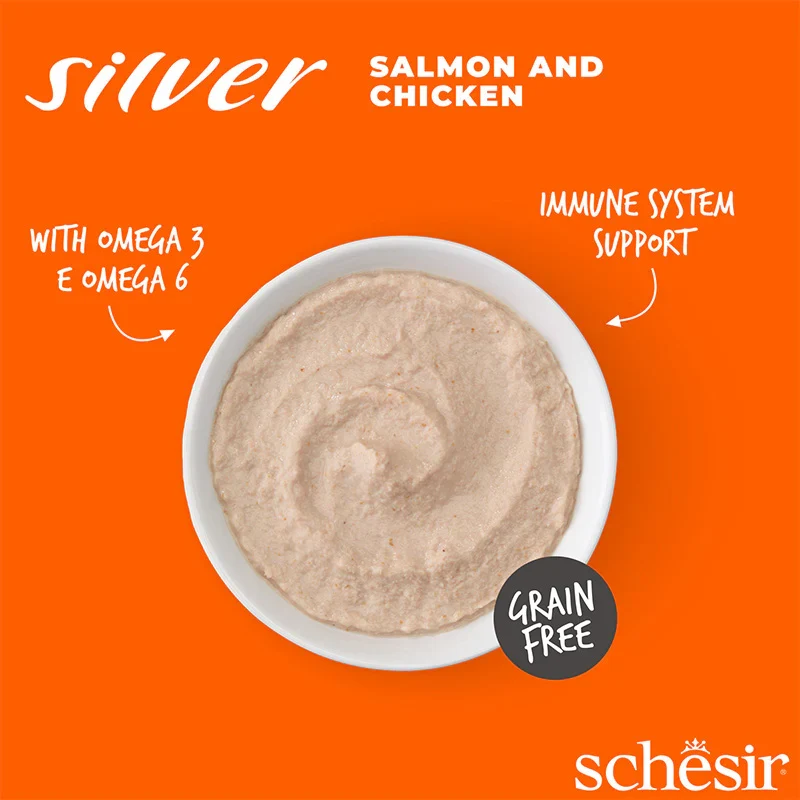 Schesir Silver Mousse Salmon & Chicken Senior Wet Cat Food 80G