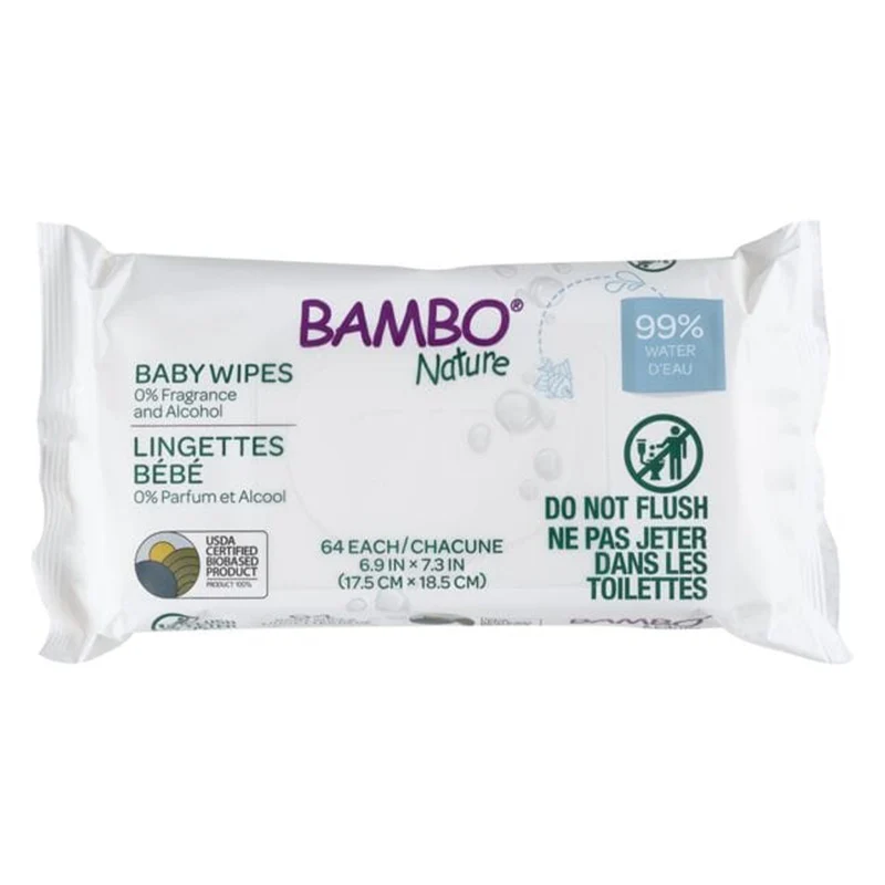 Bambo Nature Lingette à l'Eau Humides - 64 Unités