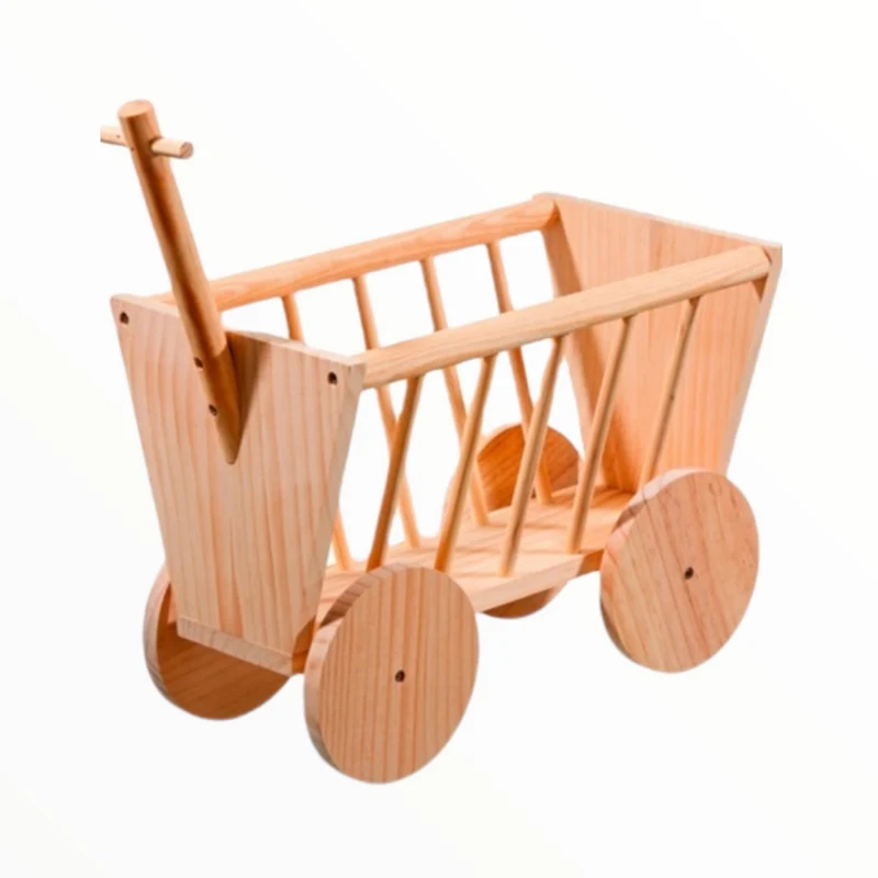Carretilla Porta Heno de Madera Natural para Conejos y Cobayas