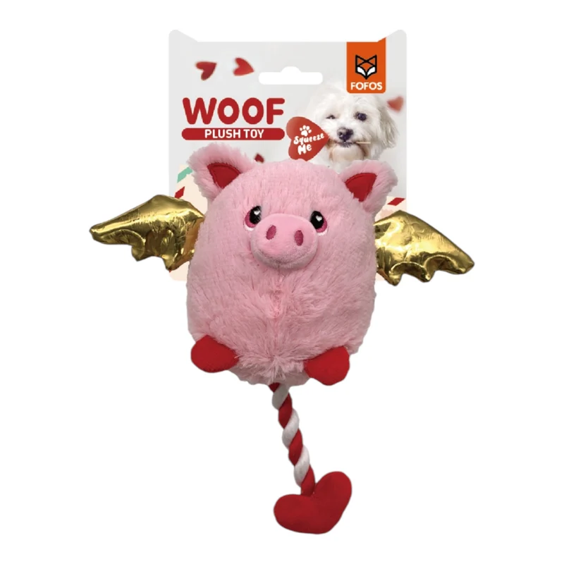 Cerdito Travieso para Perros — Peluche con Alas Doradas y Cola de Cuerda