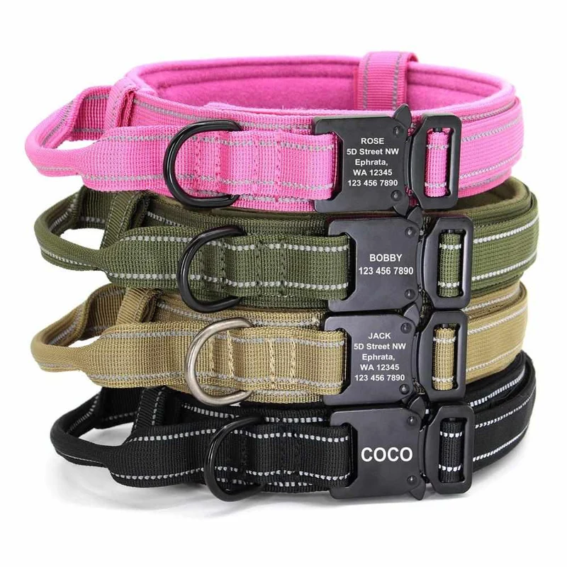 Taktisches Hundehalsband mit Namen und Griff, gratis Gravur auf Schnalle