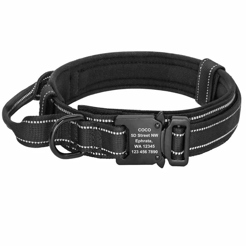 Taktisches Hundehalsband mit Namen und Griff, gratis Gravur auf Schnalle