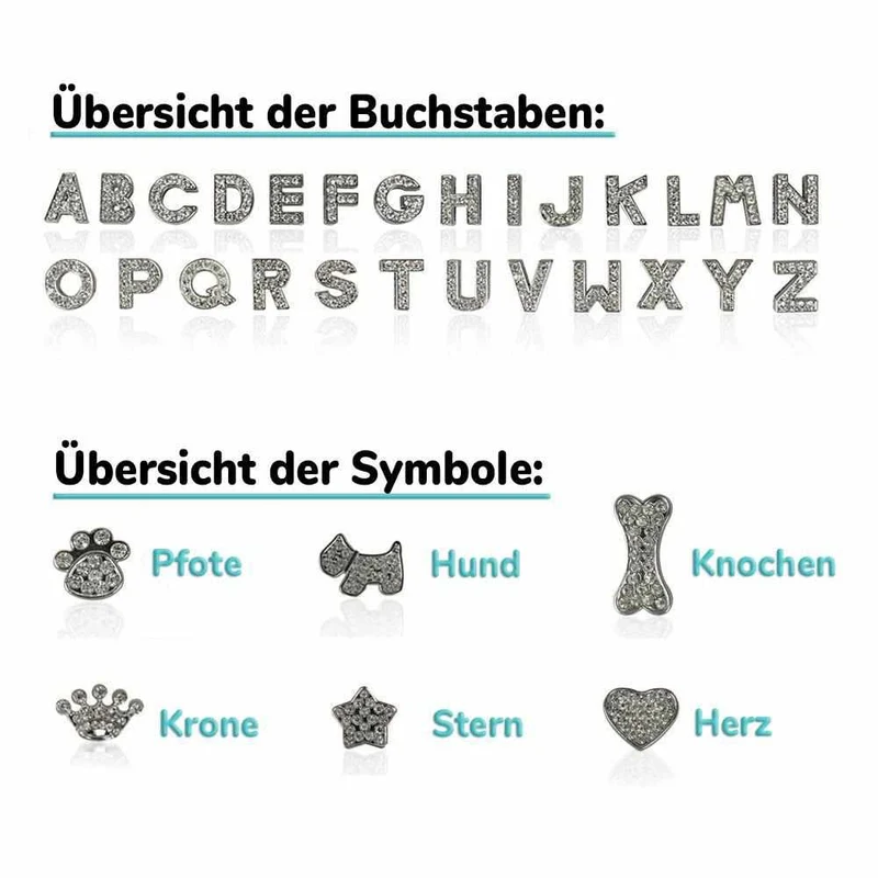 Edles Hundehalsband aus Leder personalisiert mit Glitzersteinen + Símbolo