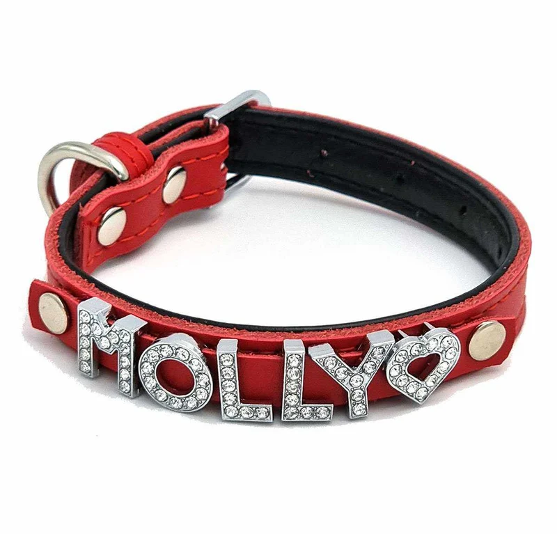 Edles Hundehalsband aus Leder personalisiert mit Glitzersteinen + Símbolo