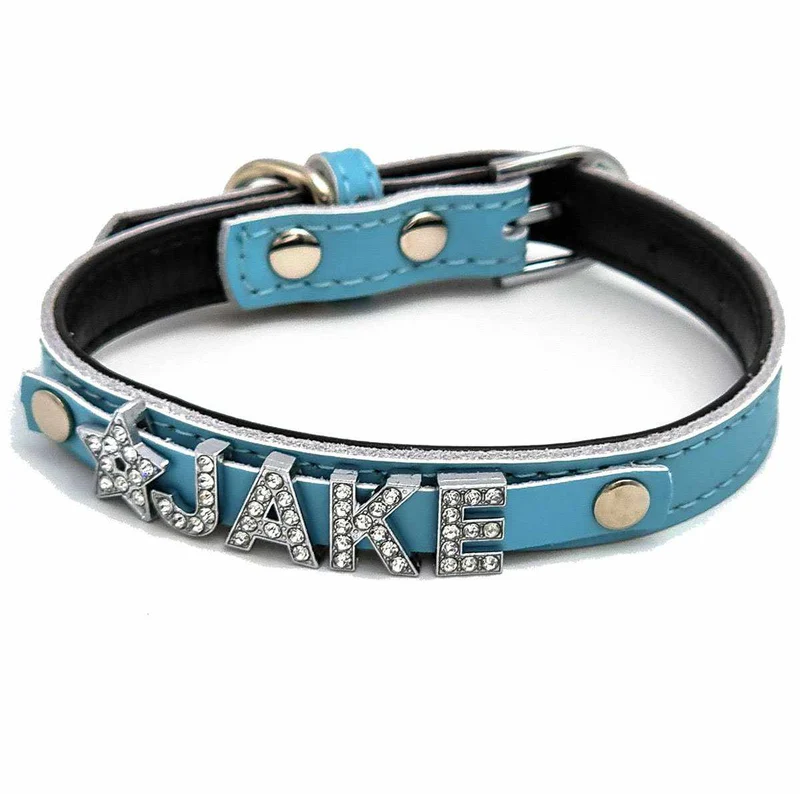 Edles Hundehalsband aus Leder personalisiert mit Glitzersteinen + Símbolo