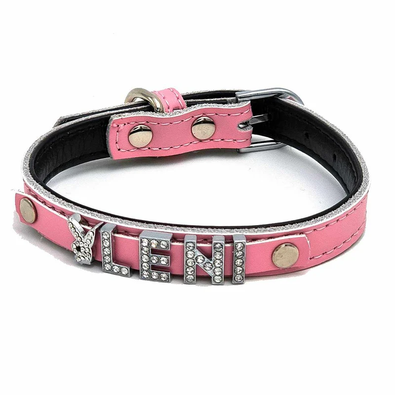 Edles Hundehalsband aus Leder personalisiert mit Glitzersteinen + Símbolo
