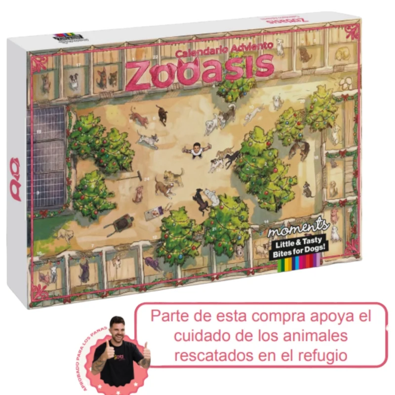 Calendario de Adviento para perros Moments x Zooasis — 24 snacks sin cereales, 10 % para la protectora