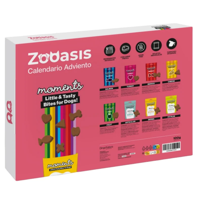 Calendario de Adviento para perros Moments x Zooasis — 24 snacks sin cereales, 10 % para la protectora