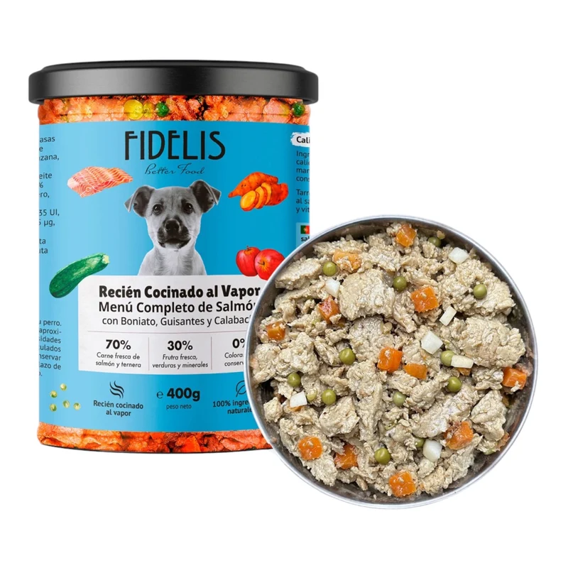 Fidelis Salmón con boniato, guisantes y calabacín (tarro de 400 g)