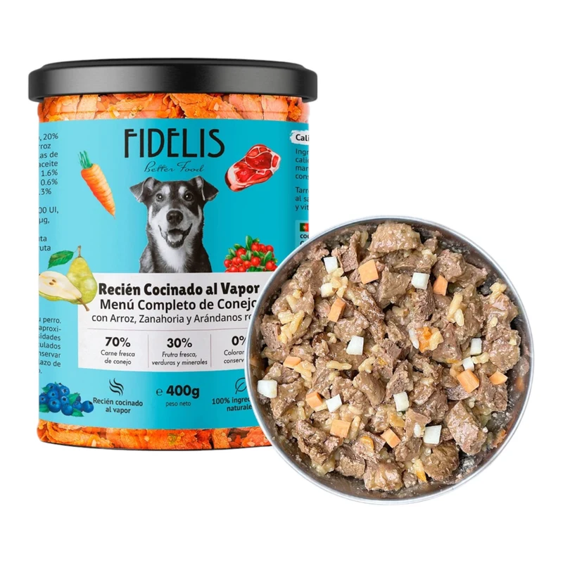 Fidelis Conejo con arroz, zanahoria y arándanos (tarro de 400 g)