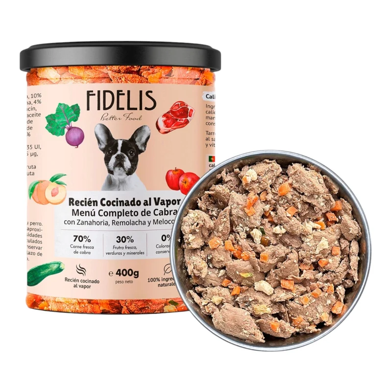 Fidelis Cabra con zanahoria, remolacha y melocotón (tarro de 400 g)