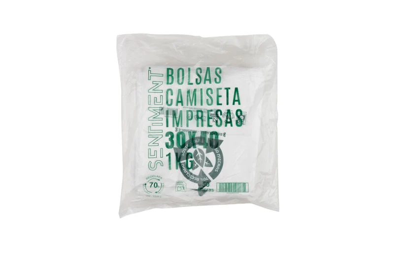 Bolsa Asa Camiseta PEQUEÑA 30x40cm (50µm) Reciclada 70%