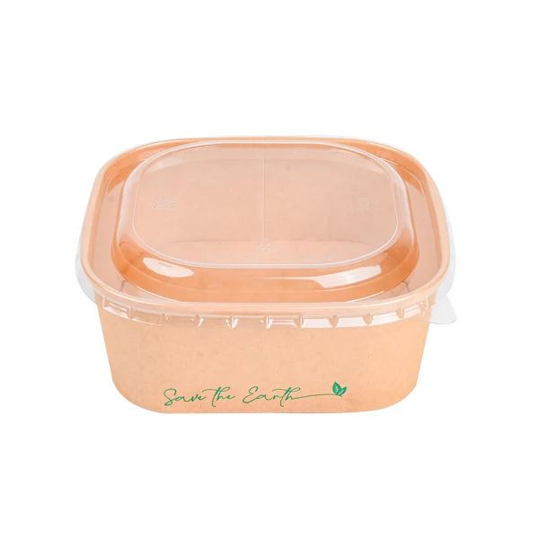 Tarrinas Cuadradas Kraft 1000 ml + Tapa rPET