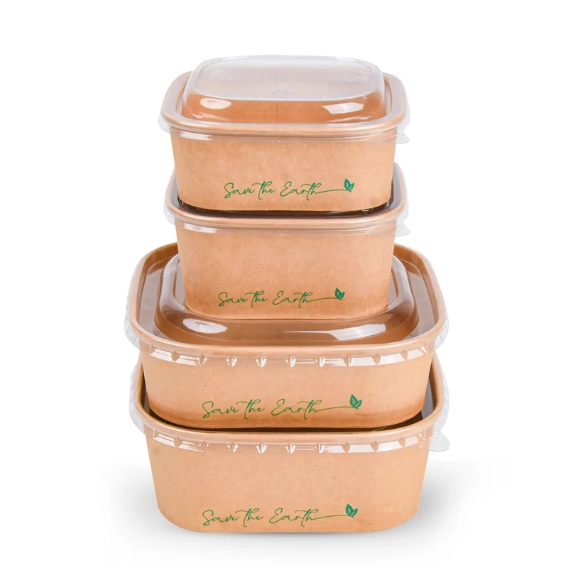 Tarrinas Cuadradas Kraft 650 ml + Tapa rPET