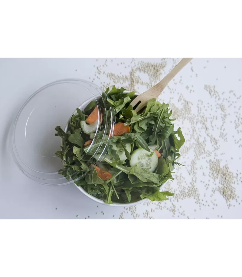 Ensaladera Blanca Cartón 1300 ml + Tapa rPET Antivaho (200 unid/caja) (exclusivo online)