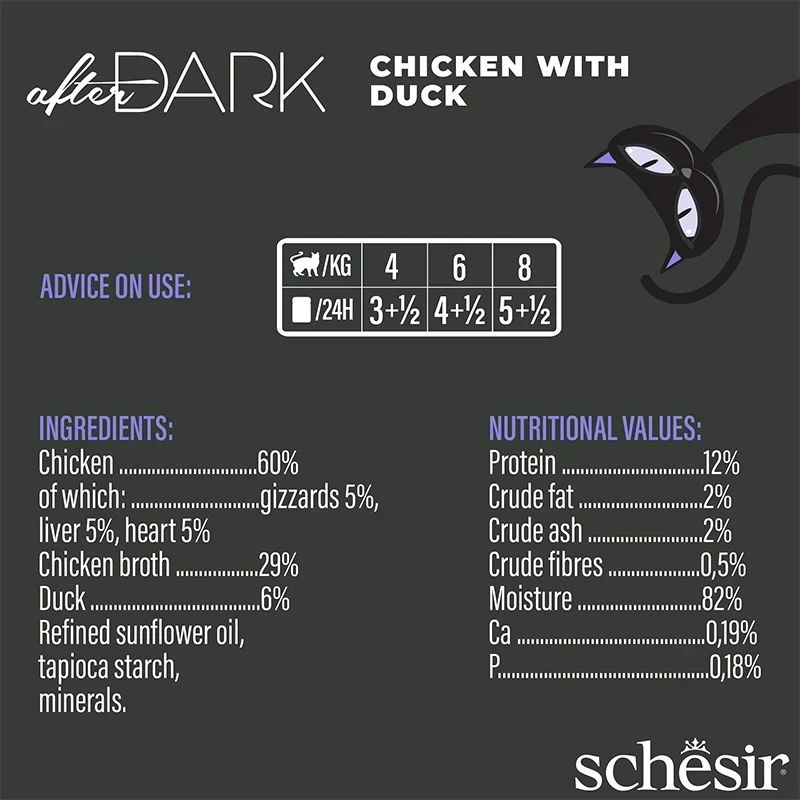 Schesir After Dark Wholefood In Broth Chicken With Duck Wet Cat Food 80G