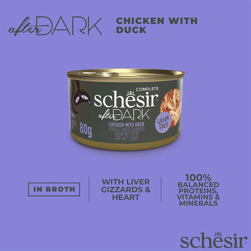Schesir After Dark Wholefood In Broth Chicken With Duck Wet Cat Food 80G