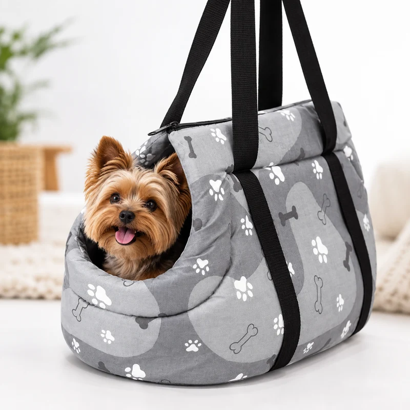 Bolso transportín estampado para mascotas – Gris