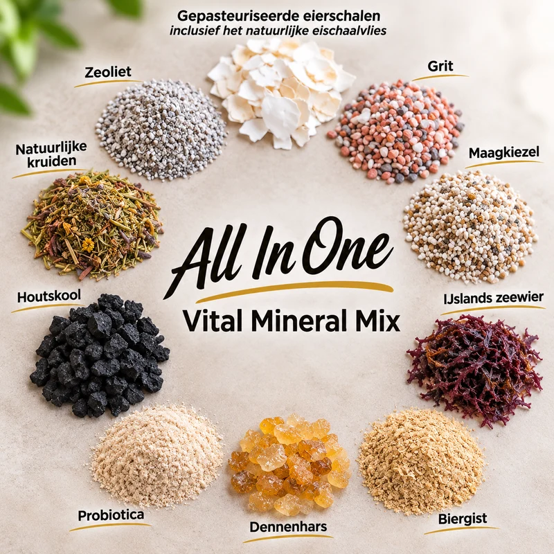 Mezcla de minerales vitales todo en uno de 1,5 kg con hierbas y mezcla para aves.