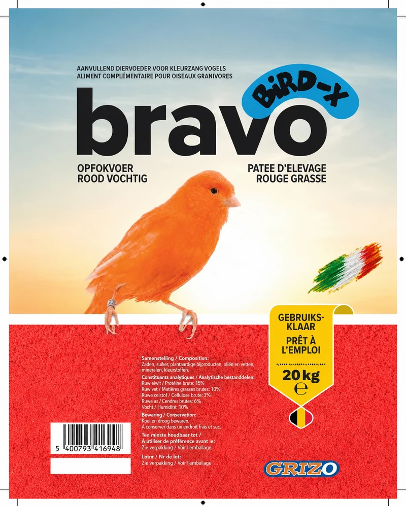 Alimento húmedo para aves Bravo Red 5 kg - Bird-X Italia